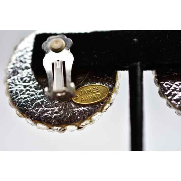 JAMES ARPAD Vintage Clip On Earrings Rhinestone Crystal Black Signed NOS Bin8 - Picture 11 of 12